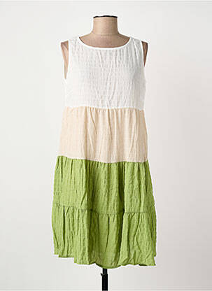 Robe mi-longue tissage crêpe sans manche vert ROSA FASHION femme