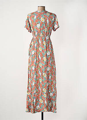 Robe longue imprimé fantaisie manches courtes orange ROSA FASHION femme