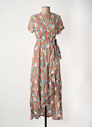 Robe longue imprimé fantaisie manches courtes orange ROSA FASHION femme
