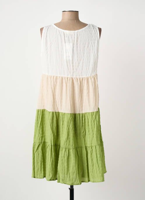 Robe mi-longue tissage crêpe sans manche vert ROSA FASHION femme
