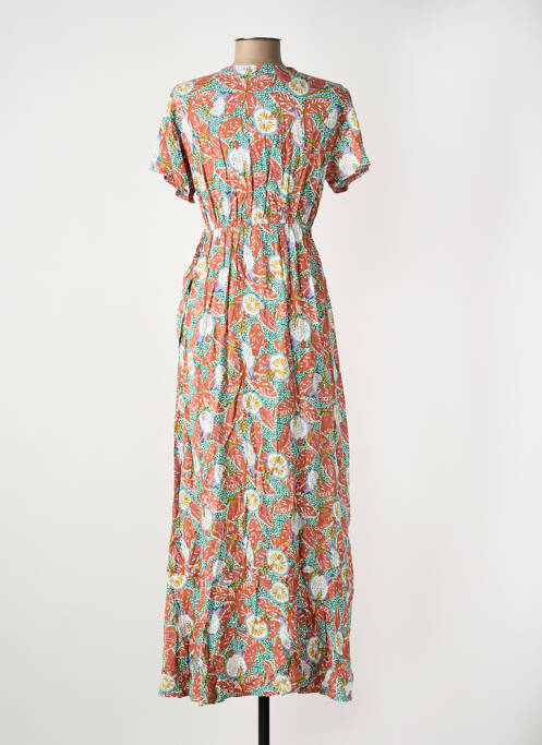 Robe longue imprimé fantaisie manches courtes orange ROSA FASHION femme