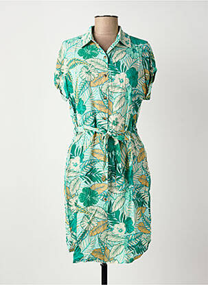 Robe mi-longue imprimé fleurs manches courtes vert ROSA FASHION femme