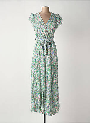 Robe longue imprimé fleurs manches courtes vert ROSA FASHION femme