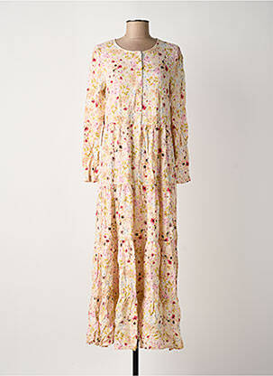 Robe longue tissage popeline manches longues jaune ROSA FASHION femme