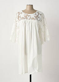 Robe mi-longue manches 3/4 manches 3/4 blanc BUBBLEE femme