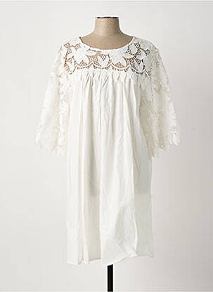 Robe mi-longue manches 3/4 manches 3/4 blanc BUBBLEE femme