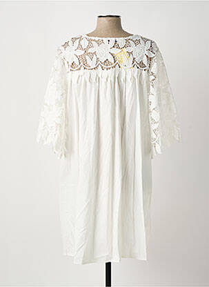 Robe mi-longue manches 3/4 manches 3/4 blanc BUBBLEE femme