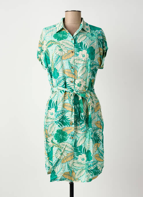 Robe mi-longue imprimé fleurs manches courtes vert ROSA FASHION femme