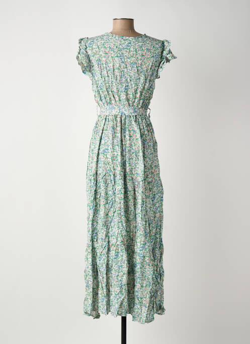 Robe longue imprimé fleurs manches courtes vert ROSA FASHION femme