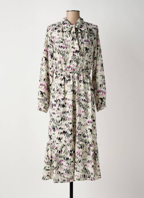 Robe mi-longue imprimé fantaisie manches longues gris ROSA FASHION femme