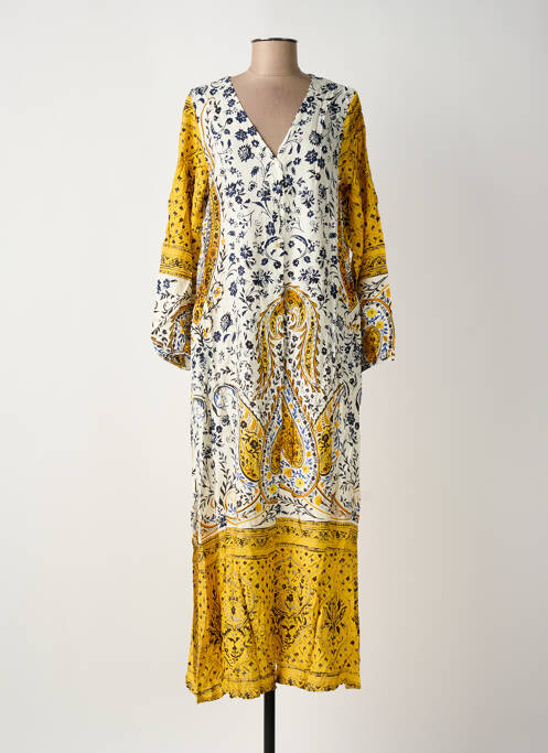 Robe longue imprimé fleurs manches 3/4 jaune ROSA FASHION femme