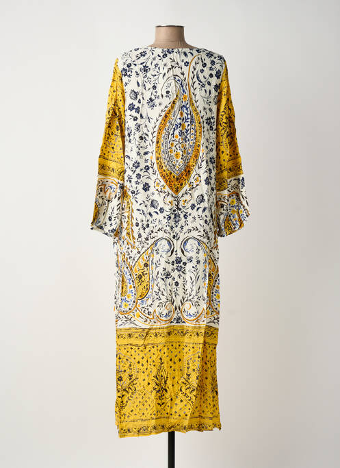 Robe longue imprimé fleurs manches 3/4 jaune ROSA FASHION femme