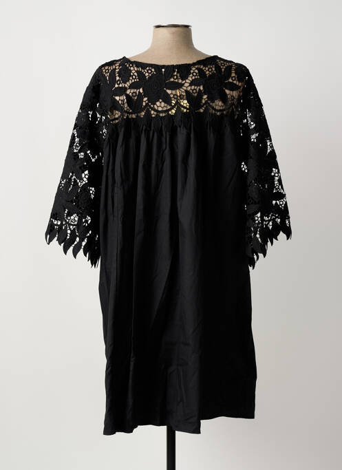Robe mi-longue manches 3/4 manches 3/4 noir BUBBLEE femme