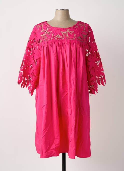 Robe mi-longue manches 3/4 manches 3/4 rose BUBBLEE femme