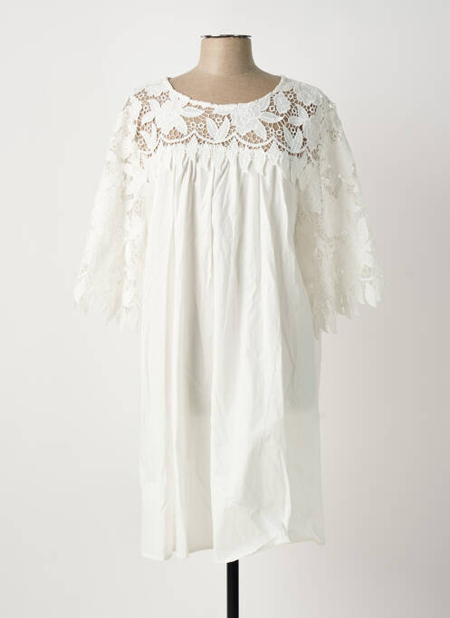Robe mi-longue manches 3/4 manches 3/4 blanc BUBBLEE femme