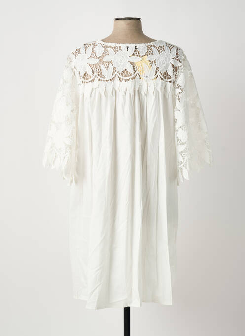 Robe mi-longue manches 3/4 manches 3/4 blanc BUBBLEE femme