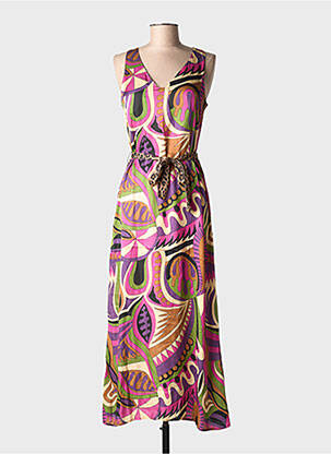 Robe longue imprimé fantaisie sans manche marron LOLA CASADEMUNT femme