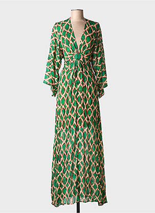 Robe longue imprimé fantaisie manches 3/4 vert LOLA CASADEMUNT femme