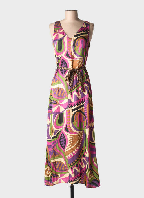 Robe longue imprimé fantaisie sans manche marron LOLA CASADEMUNT femme