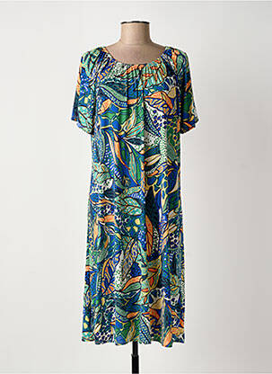 Robe mi-longue coupe fluide manches courtes bleu ATLANTA femme