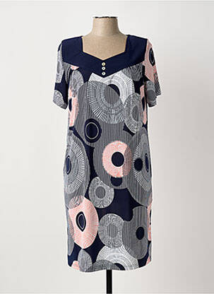Robe mi-longue imprimé fantaisie manches courtes bleu OMC femme