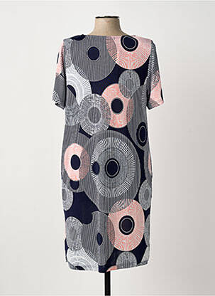 Robe mi-longue imprimé fantaisie manches courtes bleu OMC femme