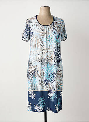 Robe mi-longue imprimé fantaisie manches courtes bleu OMC femme