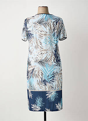 Robe mi-longue imprimé fantaisie manches courtes bleu OMC femme