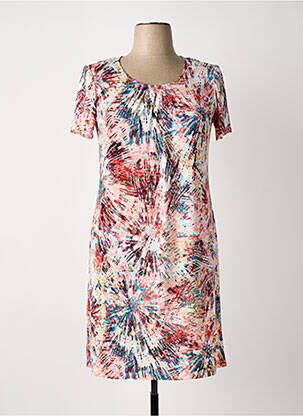 Robe mi-longue imprimé fantaisie manches courtes rose OMC femme