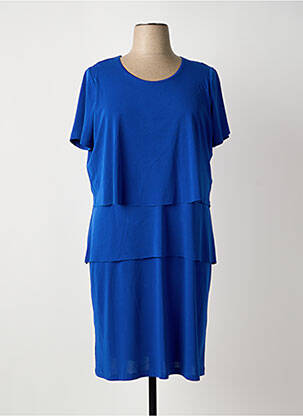 Robe mi-longue tissage crêpe manches courtes bleu GREGORY PAT femme