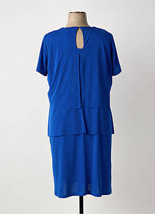 Robe mi-longue tissage crêpe manches courtes bleu GREGORY PAT femme