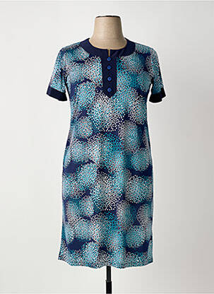Robe mi-longue imprimé fantaisie manches courtes bleu OMC femme