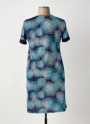 Robe mi-longue imprimé fantaisie manches courtes bleu OMC femme