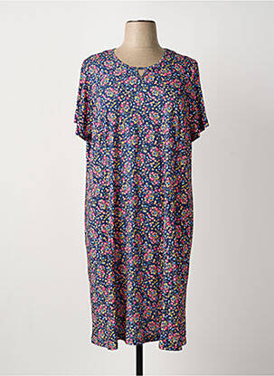 Robe mi-longue imprimé fleurs manches courtes bleu IMPULSION femme