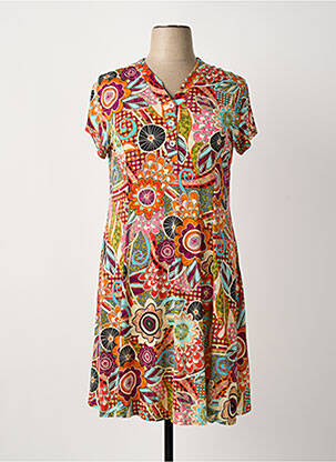 Robe mi-longue imprimé fantaisie manches courtes orange ATLANTA femme