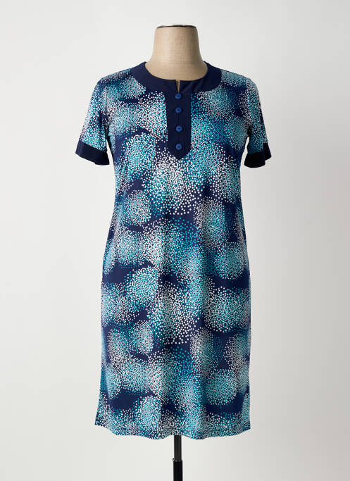 Robe mi-longue imprimé fantaisie manches courtes bleu OMC femme