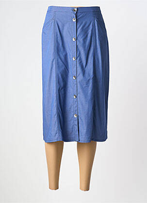 Jupe mi-longue coupe droite bleu GUY DUBOUIS femme