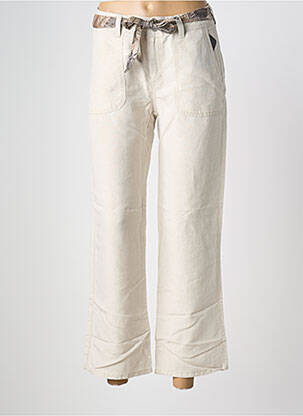 Pantalon 7/8 fermeture zippée sous rabat boutonné taille normale beige ANNA MONTANA femme