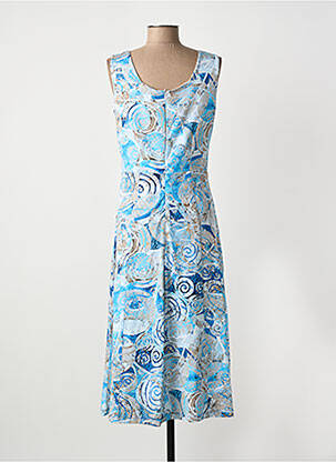 Robe mi-longue imprimé fantaisie sans manche bleu DOLCEZZA femme