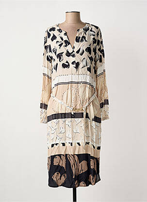 Robe mi-longue imprimé fantaisie manches longues beige TUZZI femme