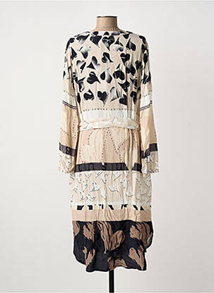 Robe mi-longue imprimé fantaisie manches longues beige TUZZI femme