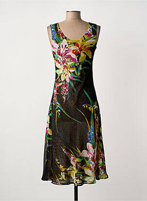 Robe mi-longue imprimé fleurs sans manche noir MYSTERY BY PSF femme