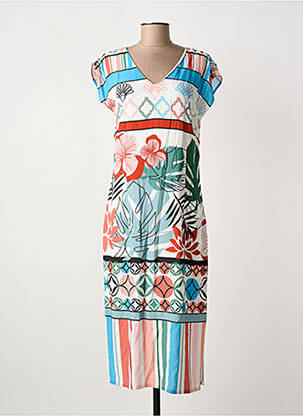 Robe mi-longue imprimé fantaisie manches courtes bleu GUY DUBOUIS femme