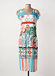 Robe mi-longue imprimé fantaisie manches courtes bleu GUY DUBOUIS femme
