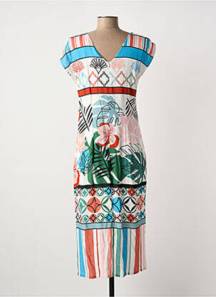 Robe mi-longue imprimé fantaisie manches courtes bleu GUY DUBOUIS femme