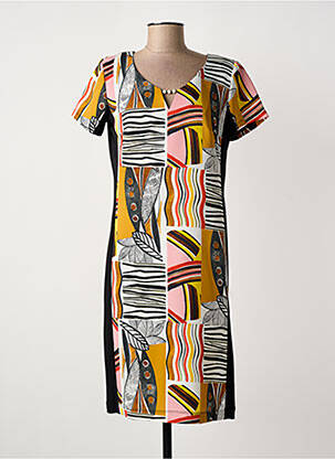 Robe mi-longue tissage crêpe manches courtes jaune ARONA femme