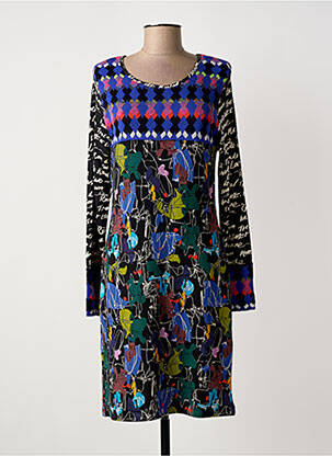 Robe mi-longue imprimé fantaisie manches longues noir OLIVIER PHILIPS femme