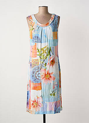Robe mi-longue imprimé fleurs sans manche bleu BARBARA LEBEK femme