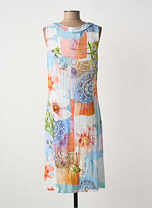 Robe mi-longue imprimé fleurs sans manche bleu BARBARA LEBEK femme