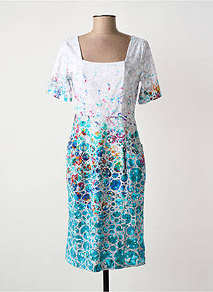 Robe mi-longue imprimé fantaisie manches courtes bleu DOLCEZZA femme